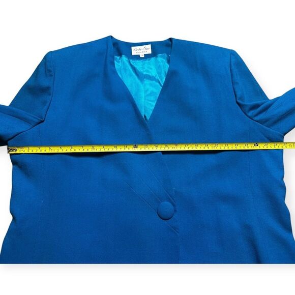 Vintage Debi Sue Blazer Women’s 24 Plus Blue Power Shoulder Single Button USA - Picture 4 of 8